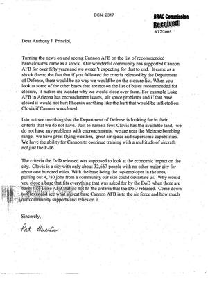 Letters from New Mexico Citizens to Commission Concerning the Closure of Cannon AFB
