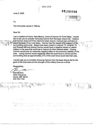 Letters from New Mexico Citizens to the Commission Concerning the Closure of CANNON AFB
