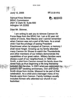 Letters from Sheryl Reid to the Commission re: Cannon AFB