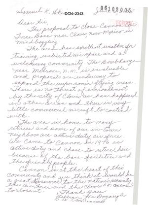 Letter from Lillian and Walter McDonough to Commission regarding Cannon AFB