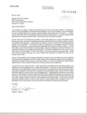 Letter from Roger E Wygant to Commission regarding Cannon AFB