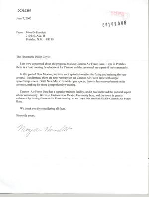 Letter from Mozelle Hamlett to Commission regarding Cannon AFB