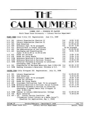 Call Number, Volume 29, Numbers 3 & 4, January/February - March/April 1968