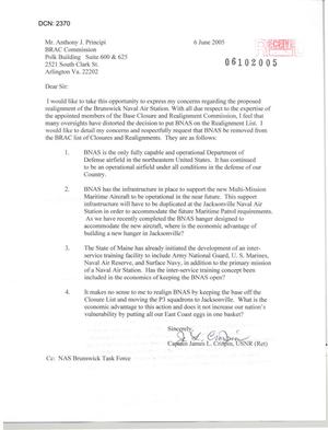 Letter from Captain (Ret.) James L. Crispin, USNR to Commission regarding Brunswick Naval Air Station