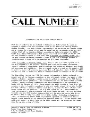 The Call Number, Volume 43, Number 1, Fall 1982