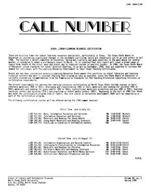 Primary view of object titled 'The Call Number, Volume 44, Number 2, Spring 1984'.
