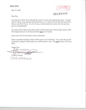 Letter from Carmen Campos to Commission regarding Cannon AFB
