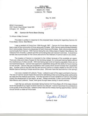 Letter from Cynthia G. Wall to Commission regarding Cannon AFB