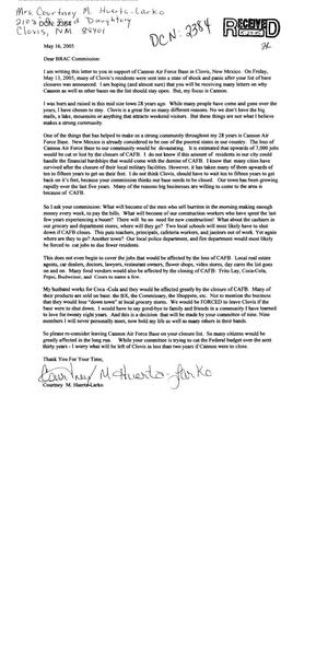 Letter from Courtney M. Huerta-Larko to Commission regarding Cannon AFB