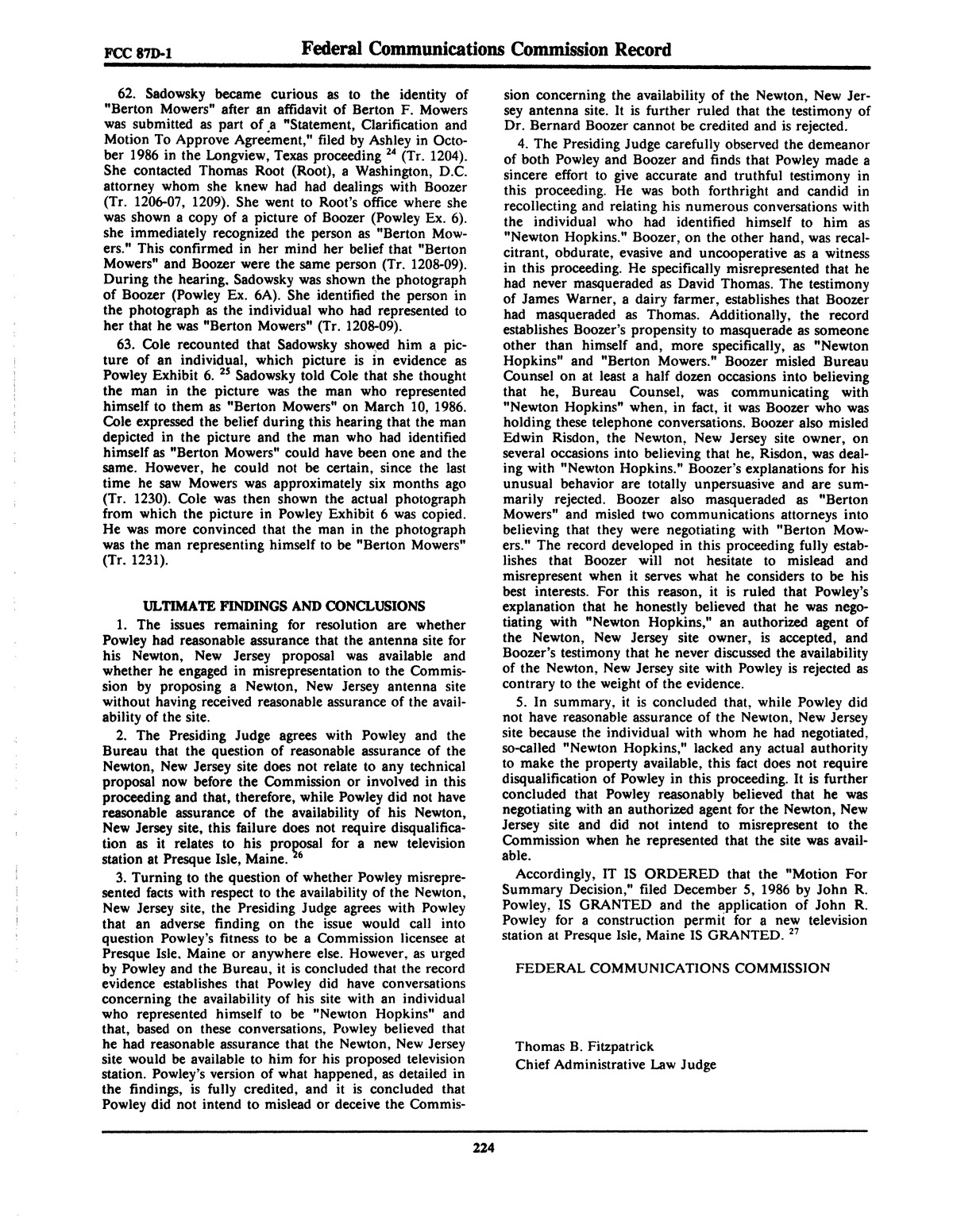 FCC Record, Volume 2, No. 1, Pages 1 to 409, January 5 - January 16, 1987
                                                
                                                    224
                                                