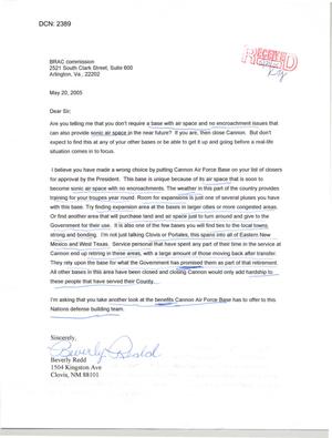 Letter from  Beverly Redd to Commission regarding Closure of Cannon AFB