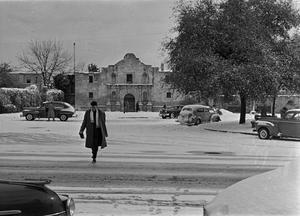 [Photograph of the Alamo in the snow]
