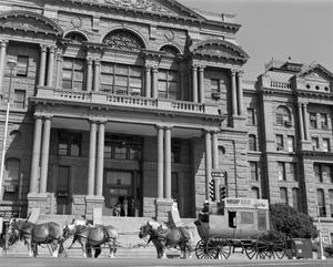 [Country Gold wagon in front of the Tarrant County Courthouse]