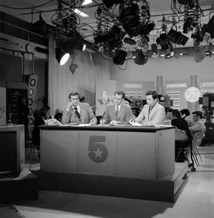 [Photograph of Chip Moody, Ward Andrews, and Russ Bloxom on set at the KXAS-TV studio, 2]