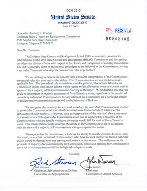 Letter from Alaska Senator Ted Stevens and Virginia Senator John Warner to Chairman Principi dtd 17JUN05