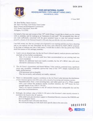 Letter from Col. Mark L. Stephens, ANG to Brad McRee and Dave Van Saun dtd 15JUN05