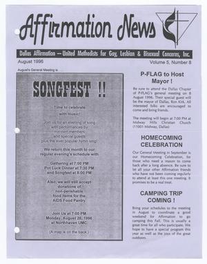 Primary view of object titled 'Affirmation News, Volume 5, Number 8, August 1996'.