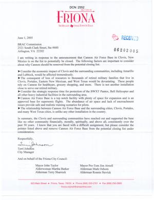 Letter from Terri Johnson to the BRAC 2005 Commision