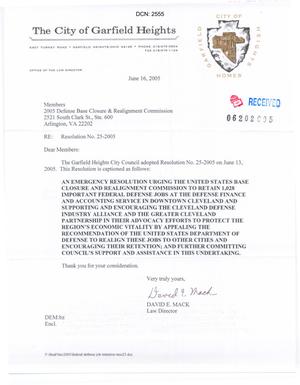 Letter from David Mack to the 2005 BRAC commission