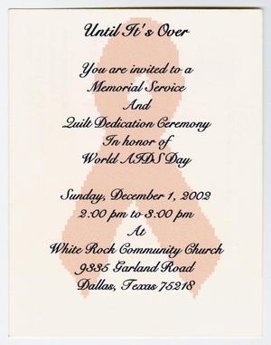 [Invitation to a memorial service for World AIDS Day]