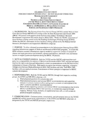 Memorandum of Agreement between the Technical Joint Cross Service Group and the Medical Joint Cross Service Group Concerning Base Realignment and Closure Analyses of Medical and Biomedical Science and Technology Programs