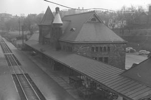 Primary view of object titled '[Photograph of a train station in Ann Arbor, Michigan]'.