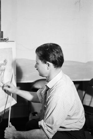 [Photograph of a man drawing, 2]