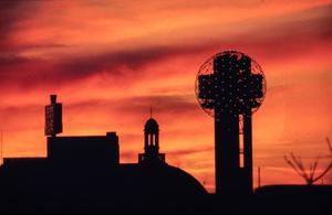 Primary view of object titled '[Reunion Tower at dusk]'.