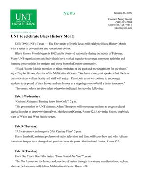[UNT Black History Month Press Release, January 24, 2006]