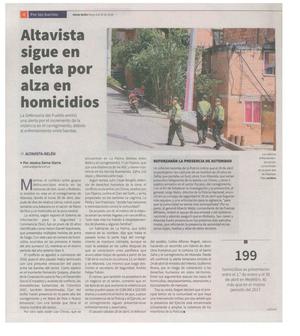 [Clipping: Altavista sigue en alerta por alza en homicidios]