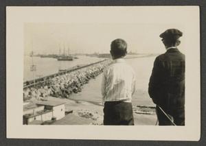 [Two Williams boys looking out at a jetty]