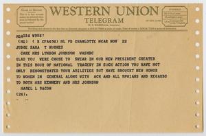 [Telegram from Mabel L. Bacon to Judges Sarah T. Hughes, November 22, 1963]