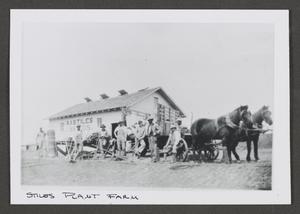 [Photograph of horses pulling a wagon at the Stiles Plant Farm]
