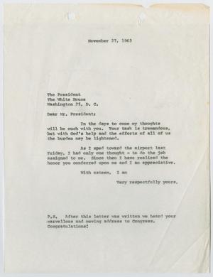 [Letter from Sarah T. Hughes to President Lyndon B. Johnson, November 27, 1963]