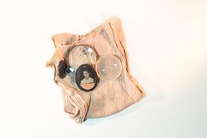 Primary view of object titled '[Argus pin, lenses, and cloth]'.