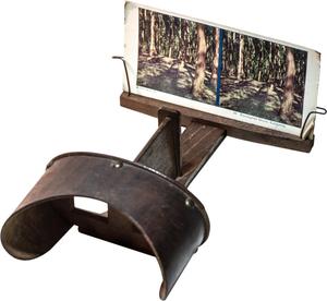 [Stereoscope viewer with picture of forest in holder]