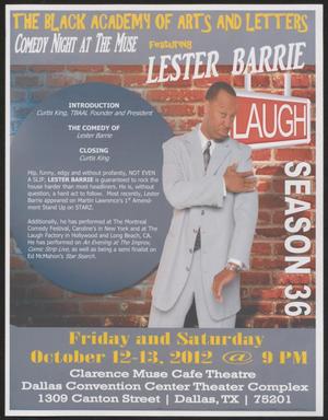 [Flyer: Comedy Night at the Muse Featuring Lester Barrie]