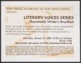 Primary view of [Flyer: Literary Voices Series]