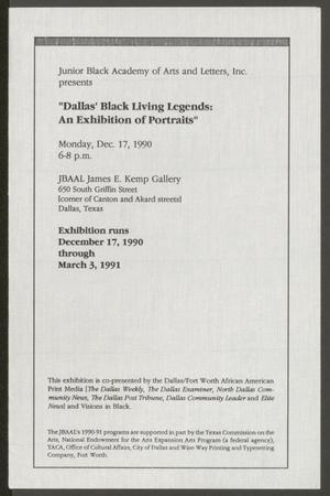 [Program: Dallas' Black Living Legends: An Exhibition of Portraits]