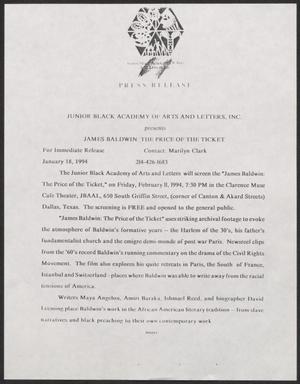 [Press release: James Baldwin: The Price of the Ticket]