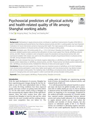 Psychosocial predictors of physical activity and health-related quality of life among Shanghai working adults