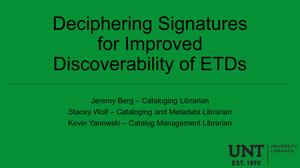 Deciphering Signatures for Improved Discoverability of Electronic Theses and Dissertations