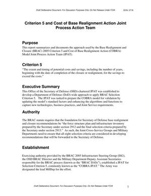 Criterion 5 and Cost of Base Realignment Action Joint Process Action Team