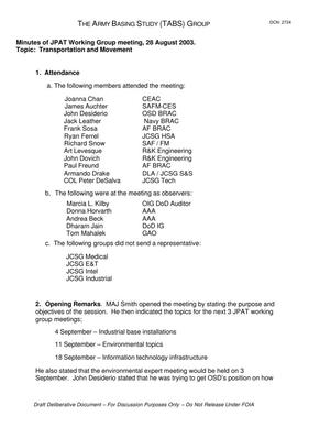Minutes of JPAT Working Group meeting, 28 August 2003.