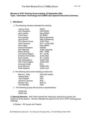 Minutes of JPAT Working Group meeting, 25 September 2003.