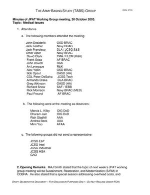 Minutes of JPAT Working Group meeting, 30 October 2003.