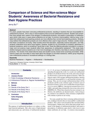 Comparison of Science and Non-science Major Students’ Awareness of Bacterial Resistance and their Hygiene Practices