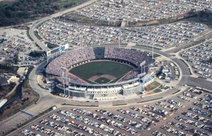 [Aerial view of a filled Arlington Stadium, 2]
