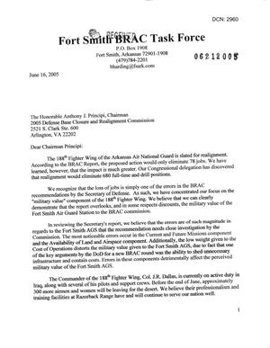 Letters from the Fort Smith Arkansas BRAC Task Force to Chairman Principi and the Commission dtd 16JUN05