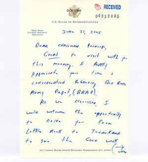 Thank You Note from Rep. Mike Ross (Arkansas) to Chairman Principi dtd 21JUN05